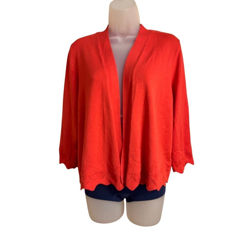 99 Jane Street vibrant orange scallop edge 3/4 sleeve open cardigan sweater szXL